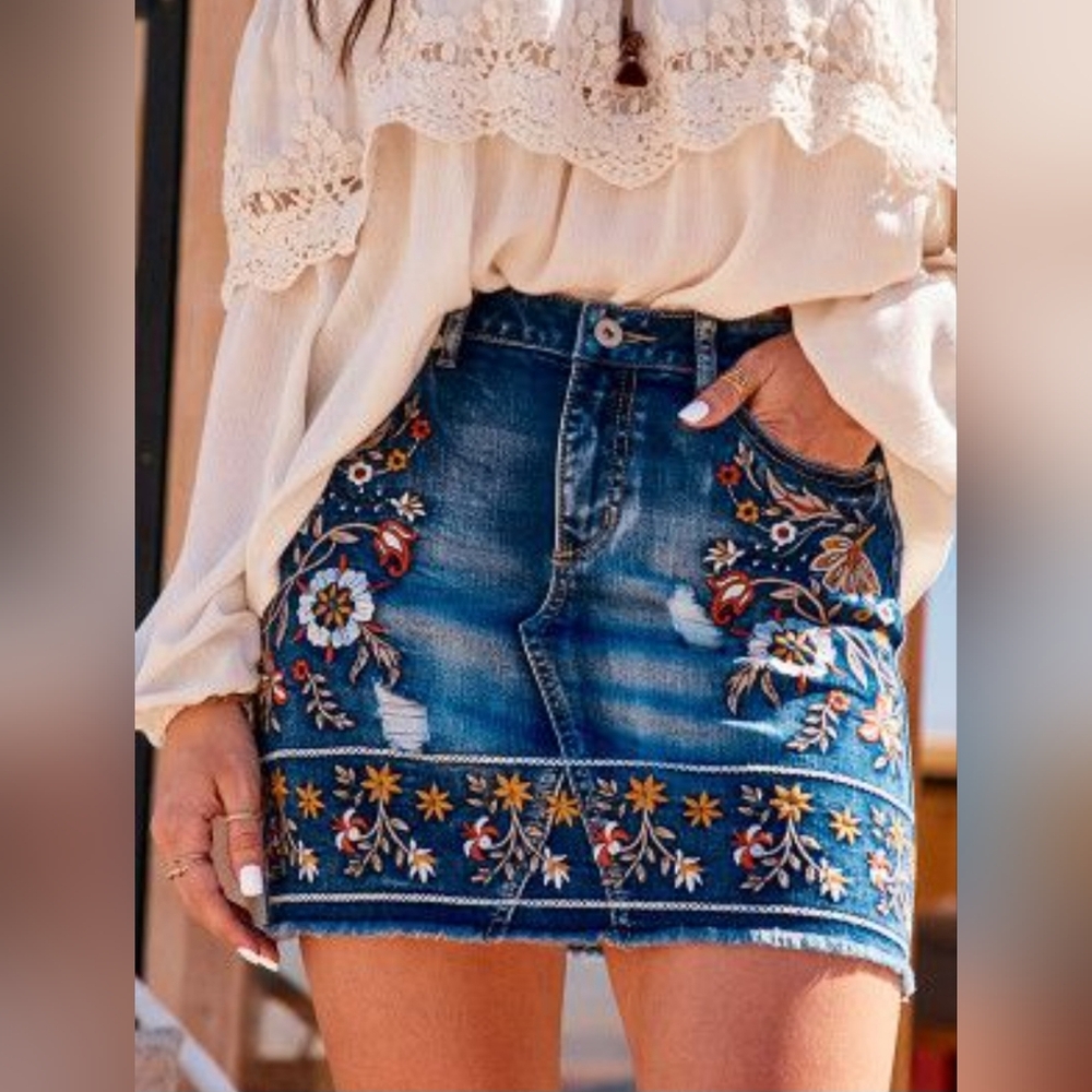 Altar'd State Denim Mini Skirt with Embriodery Size XS